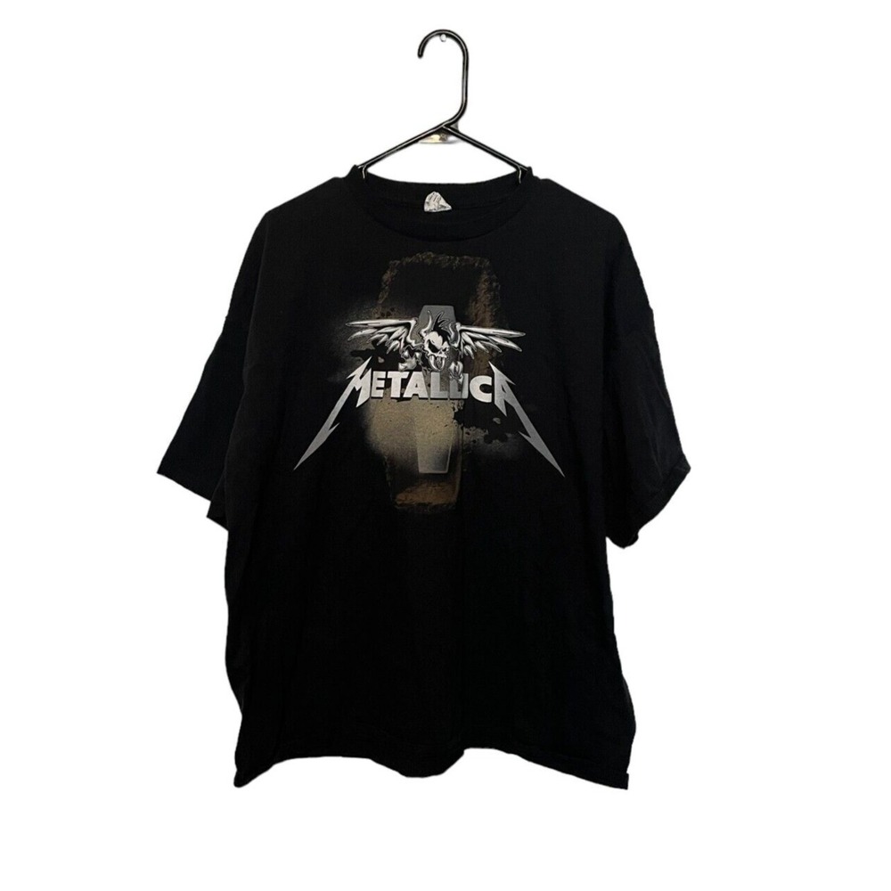 Metallica Shirt Mens 2XL XXL Black Y2K Wings Coffin Skull Metal Rock Concert